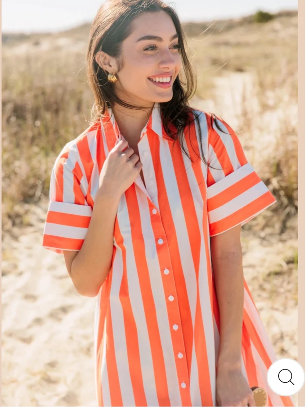 LIVRO Gibbons Dress Small Sunny Stripes NWT Orange Maxi Shirt Dress Pockets - Picture 6 of 13